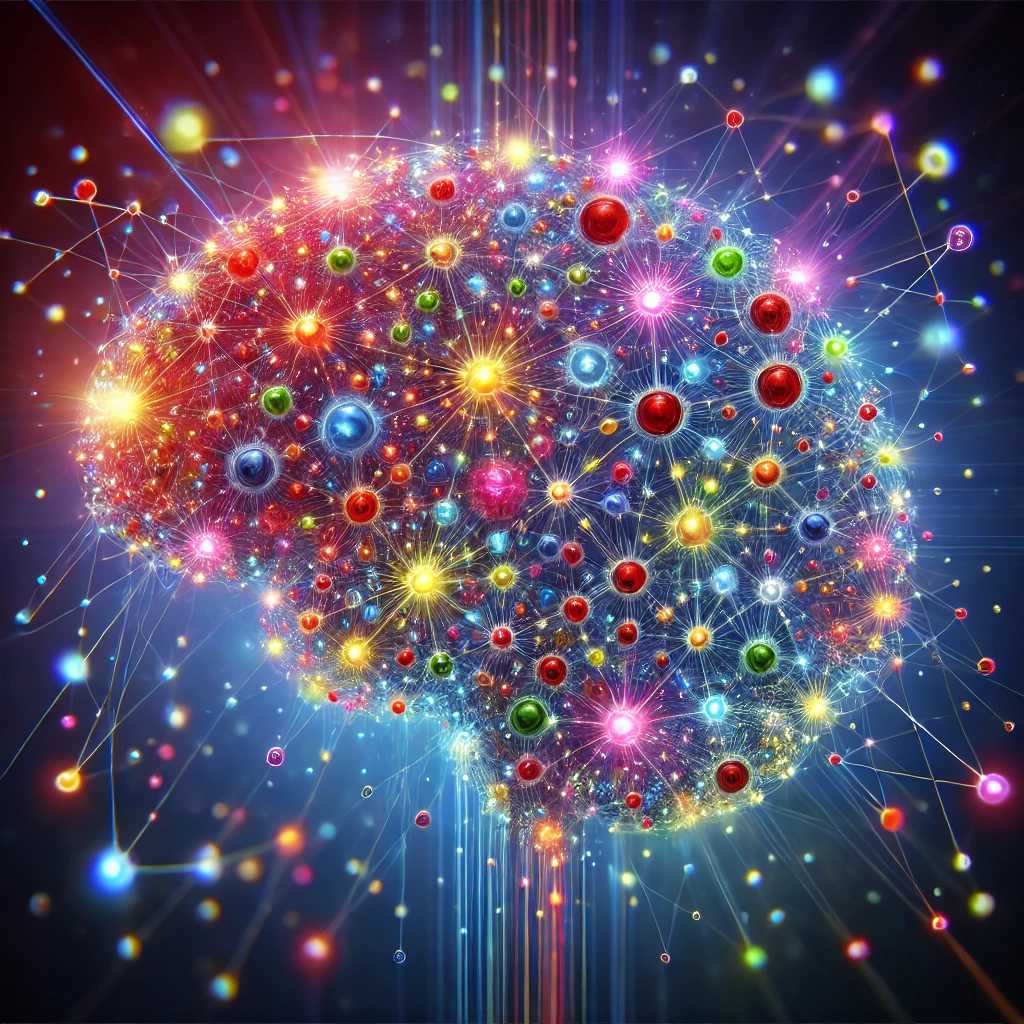 An abstract neural network visualization where bright nodes of different colors (representing diverse researchers, citizen scientists, and knowledge domains) are interconnected by glowing pathways that form the shape of a human brain.